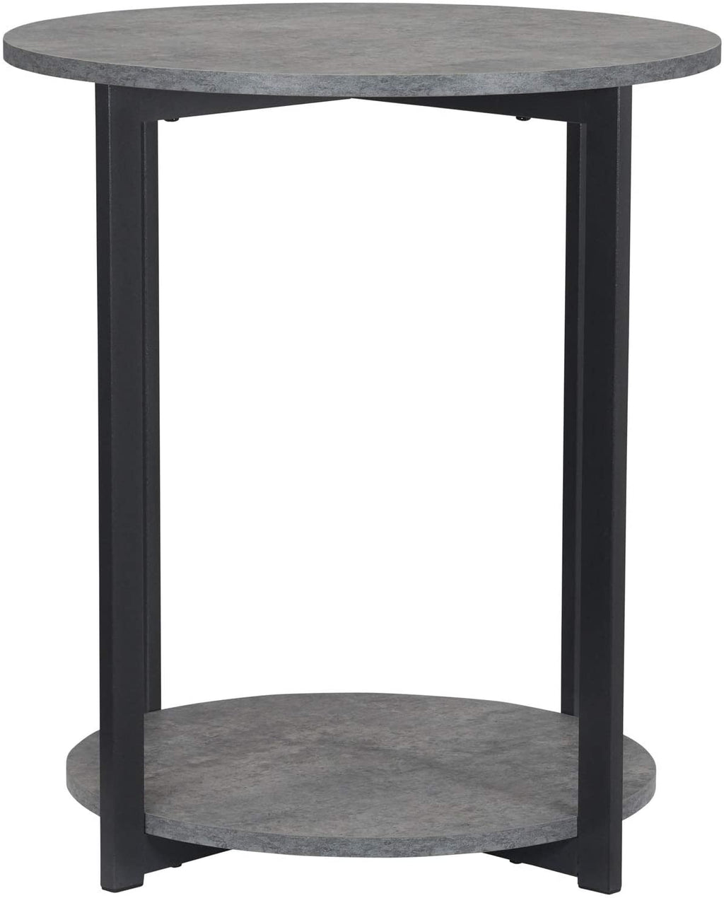 Jamestown round Side End Table with Storage Shelf Rustic Slate Concrete and Black Metal
