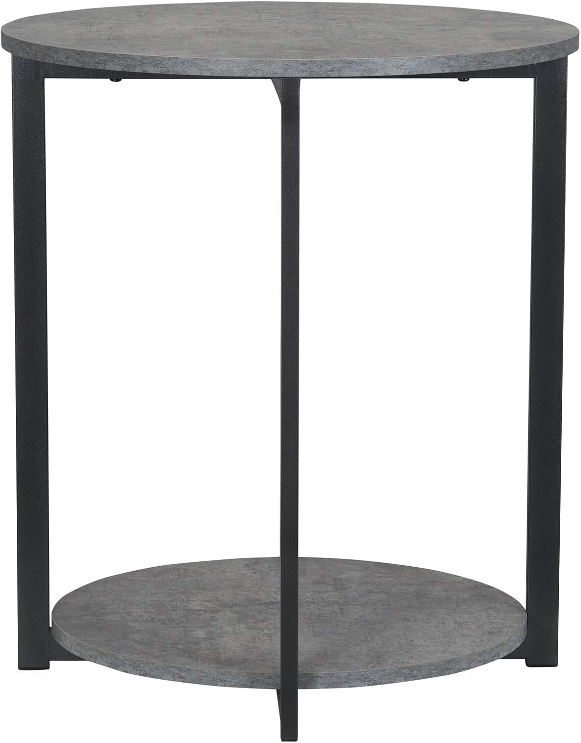 Jamestown round Side End Table with Storage Shelf Rustic Slate Concrete and Black Metal