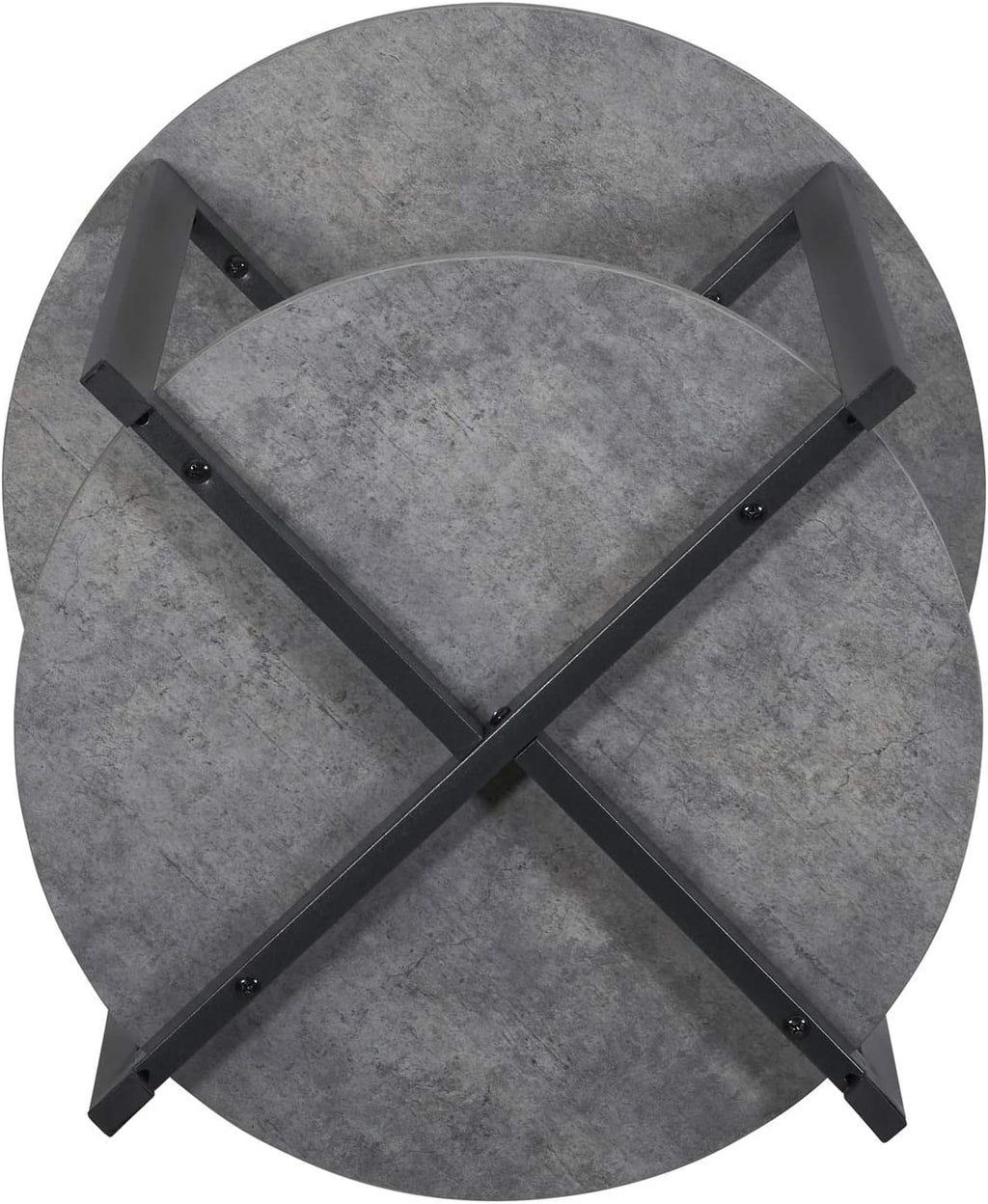 Jamestown round Side End Table with Storage Shelf Rustic Slate Concrete and Black Metal