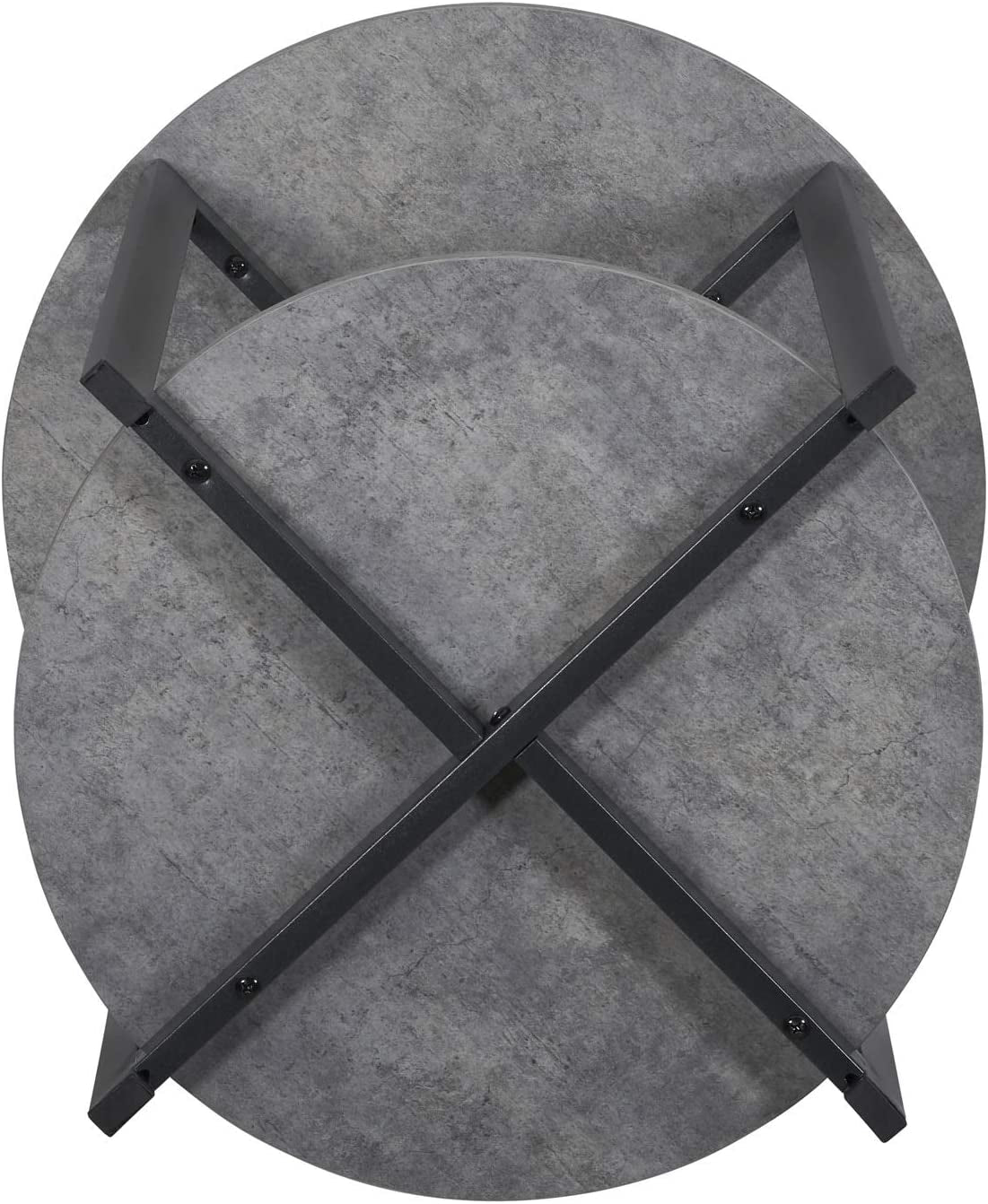 Jamestown round Side End Table with Storage Shelf Rustic Slate Concrete and Black Metal